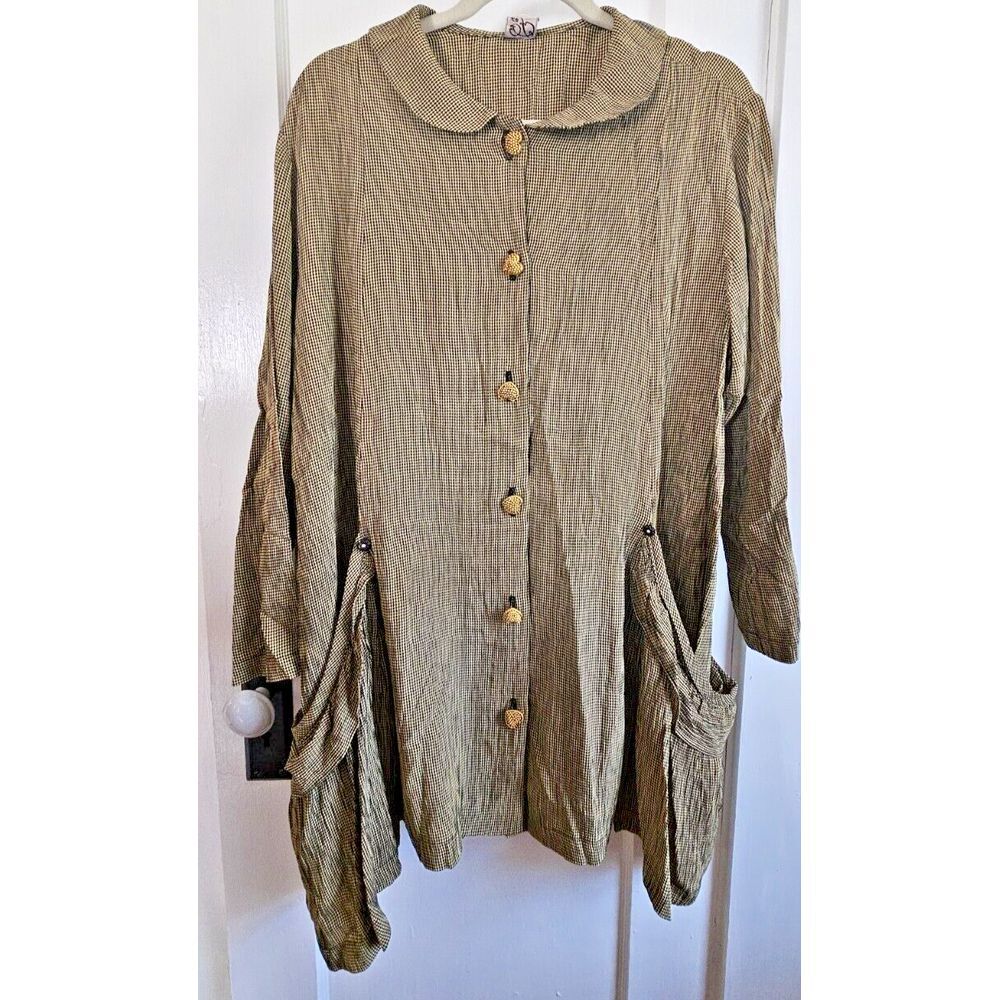 VTG 80s Patina Lagenlook Rayon Acetate blend plaid shirt dress woman‎ Sz M